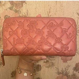 Chanel Embossed Quilted Zip Wallet - Pink